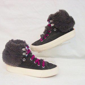 Zara Kids Hi Top Sneakers Faux Fur Gray Suede  4-5 EU 27